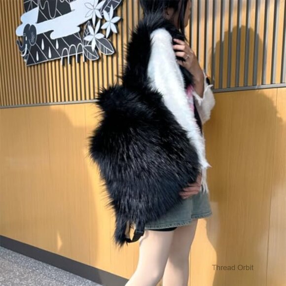 Faux Fur Plush Fluffy Fashion Backpack, Spacious Main Compartment